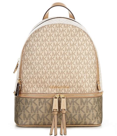 michael michael kors rhea medium striped logo and leather backpack|Michael Kors rhea colorblock backpack.